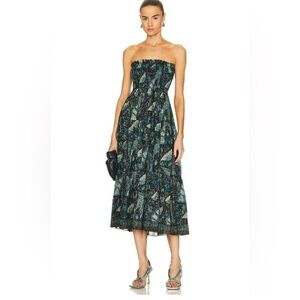 Ulla Johnson Strapless Dress in Teal and Black